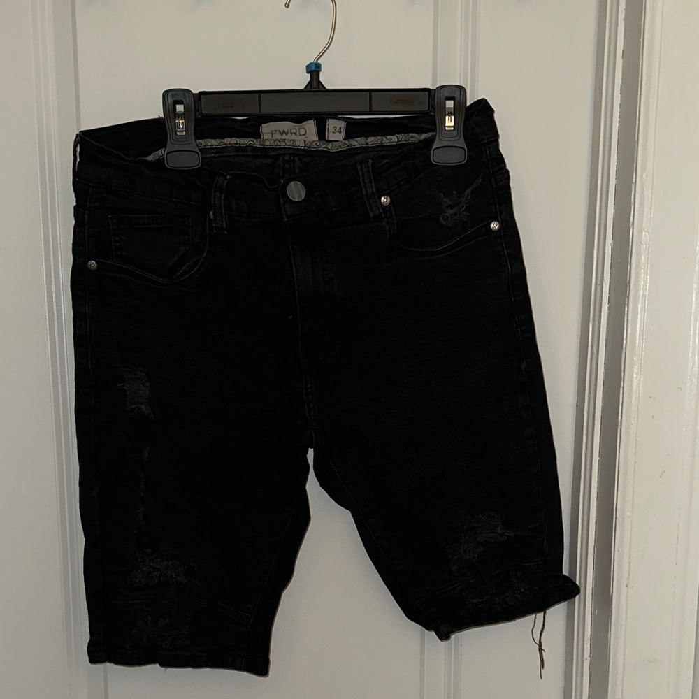 FWRD Mens Black Distressed Denim Shorts